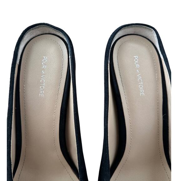 Pour La Victoire Black Suede Pointed Toe Slip on Mules I 9 - Picture 5 of 5